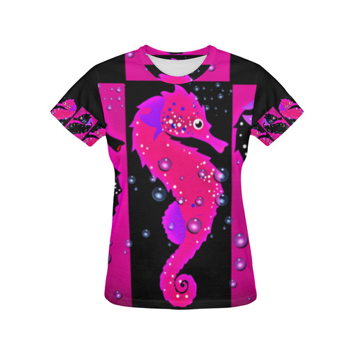 Seahorse Parade All Over Print T-Shirt for Women (USA Size) (Model T40)