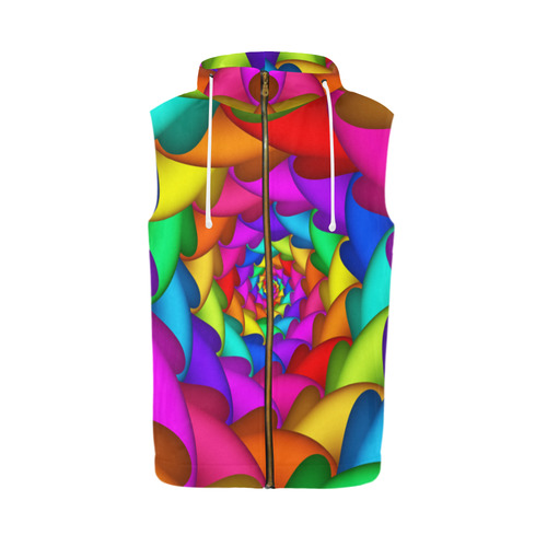 Psychedelic Rainbow Spiral All Over Print Sleeveless Zip Up Hoodie for Men (Model H16)