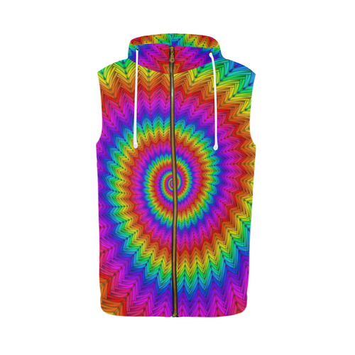 Psychedelic Rainbow Spiral All Over Print Sleeveless Zip Up Hoodie for Men (Model H16)