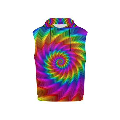 Psychedelic Rainbow Spiral All Over Print Sleeveless Hoodie for Kid (Model H15)