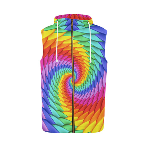 Psychedelic Rainbow Spiral All Over Print Sleeveless Zip Up Hoodie for Men (Model H16)