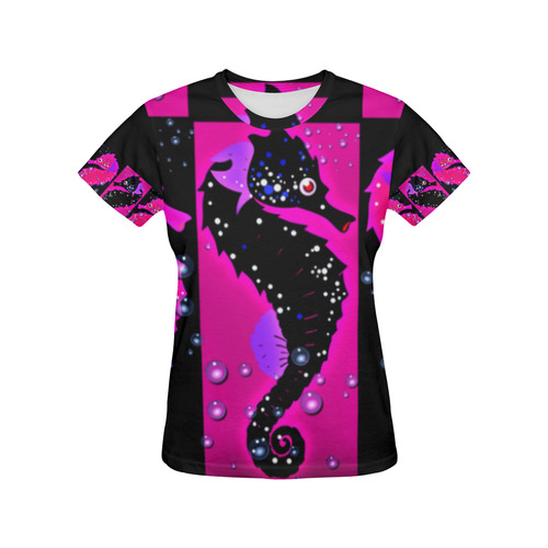 Seahorse Parade 2 All Over Print T-Shirt for Women (USA Size) (Model T40)