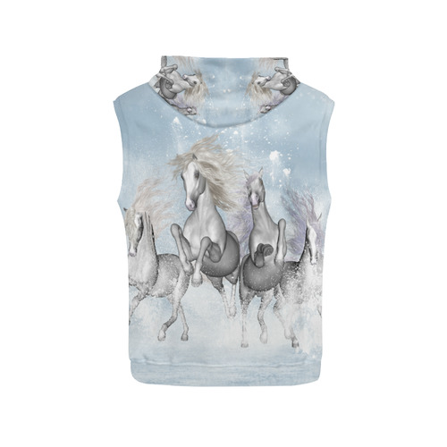 Awesome white wild horses All Over Print Sleeveless Hoodie for Women (Model H15)