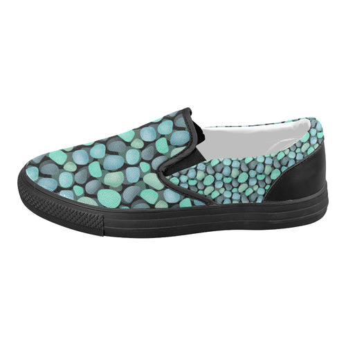 Blue and turquoise stones . Women's Slip-on Canvas Shoes (Model 019)