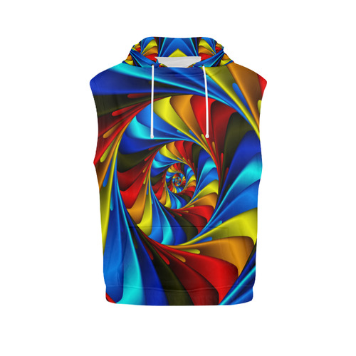 Psychedelic Rainbow Spiral All Over Print Sleeveless Hoodie for Women (Model H15)