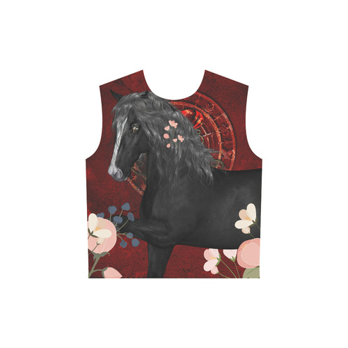 Black horse with flowers All Over Print Sleeveless Hoodie for Women (Model H15)