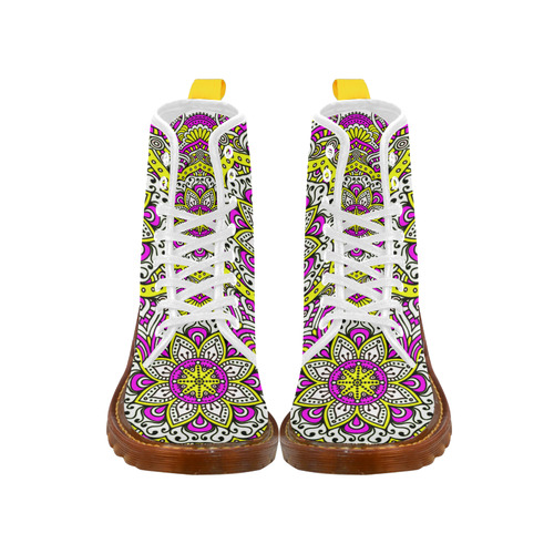 Cute Pink Yellow Floral Mandala Martin Boots For Women Model 1203H