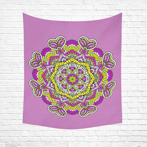 Cute Pink Yellow Floral Mandala Cotton Linen Wall Tapestry 51"x 60"