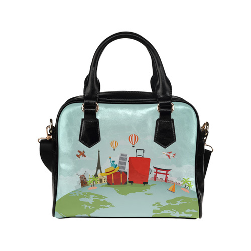 World Travel Eiffel Tower Pisa Earth Shoulder Handbag (Model 1634)