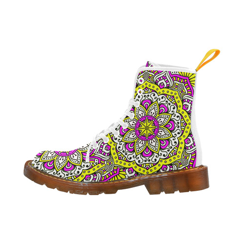 Cute Pink Yellow Floral Mandala Martin Boots For Women Model 1203H