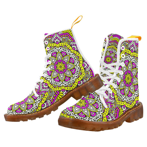 Cute Pink Yellow Floral Mandala Martin Boots For Women Model 1203H