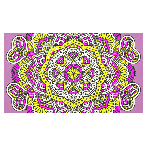 Cute Pink Yellow Floral Mandala Cotton Linen Tablecloth 60"x 104"
