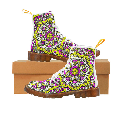 Cute Pink Yellow Floral Mandala Martin Boots For Women Model 1203H