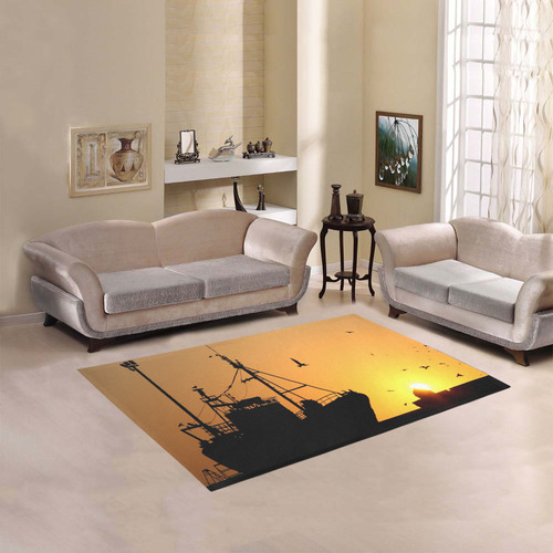 Ship At Sea Sunset Silhouette Area Rug 5'3''x4'