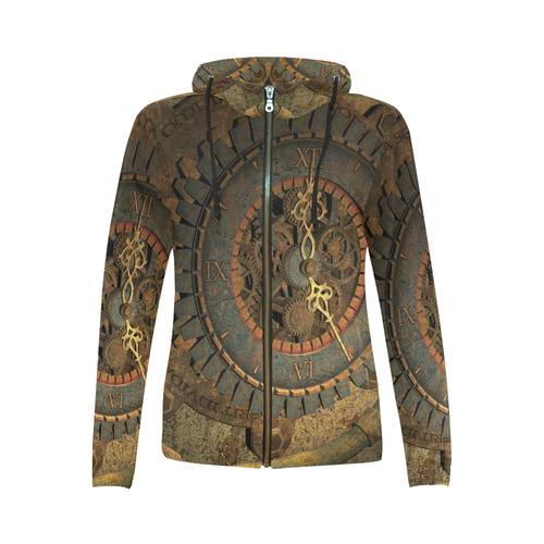 Steampunk, clockwork All Over Print Full Zip Hoodie for Women (Model H14)