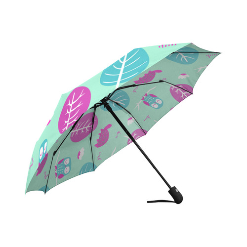 Pink Aqua Cute Owl Turtle Tree Auto-Foldable Umbrella (Model U04)