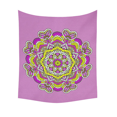 Cute Pink Yellow Floral Mandala Cotton Linen Wall Tapestry 51"x 60"