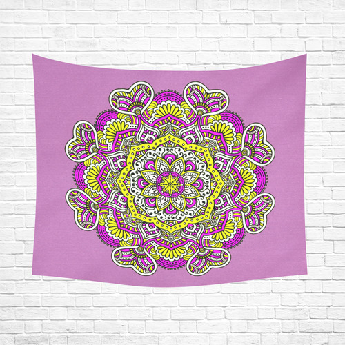 Cute Pink Yellow Floral Mandala Cotton Linen Wall Tapestry 60"x 51"