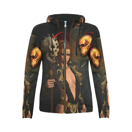 The dark site, fairy with skulls All Over Print Full Zip Hoodie for Women (Model H14)