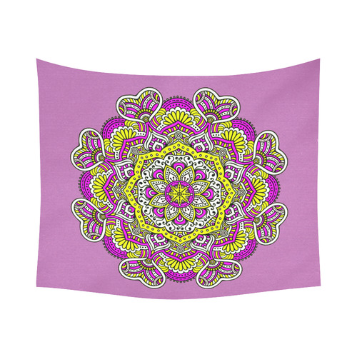 Cute Pink Yellow Floral Mandala Cotton Linen Wall Tapestry 60"x 51"