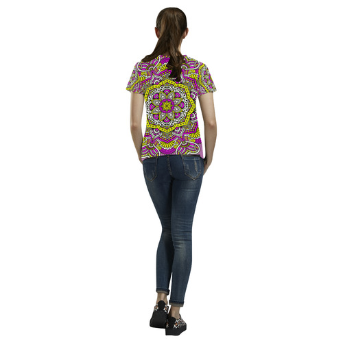 Cute Pink Yellow Floral Mandala All Over Print T-Shirt for Women (USA Size) (Model T40)