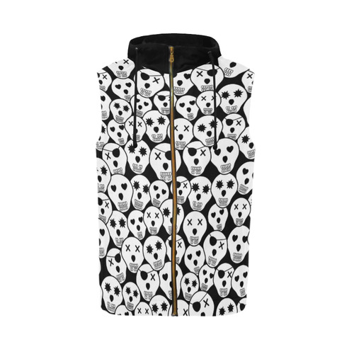 Silly Skull Halloween Design All Over Print Sleeveless Zip Up Hoodie for Men (Model H16)