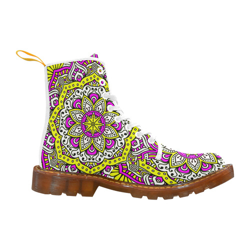 Cute Pink Yellow Floral Mandala Martin Boots For Women Model 1203H