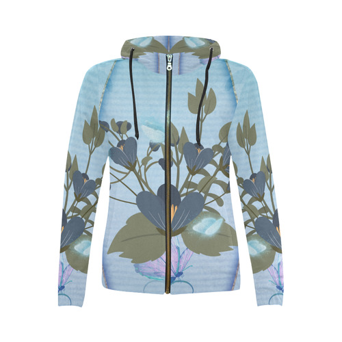 Floral design All Over Print Full Zip Hoodie for Women (Model H14)