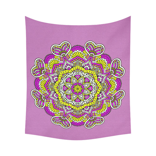 Cute Pink Yellow Floral Mandala Cotton Linen Wall Tapestry 60"x 51"