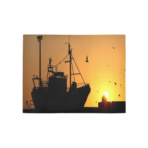 Ship At Sea Sunset Silhouette Area Rug 5'3''x4'