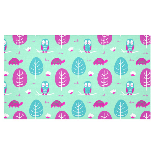 Pink Aqua Cute Owl Turtle Tree Cotton Linen Tablecloth 60"x 104"