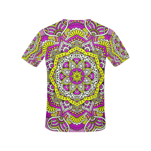 Cute Pink Yellow Floral Mandala All Over Print T-Shirt for Women (USA Size) (Model T40)