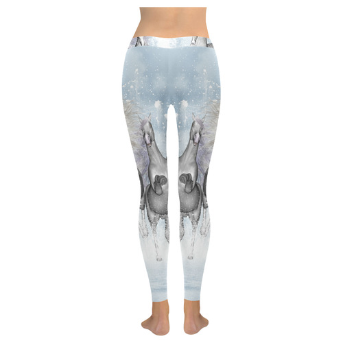 Awesome white wild horses Women's Low Rise Leggings (Invisible Stitch) (Model L05)