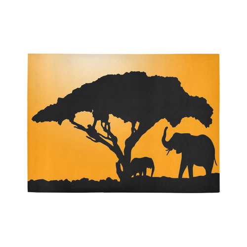 African Elephants Sunset Silhouette Area Rug7'x5'