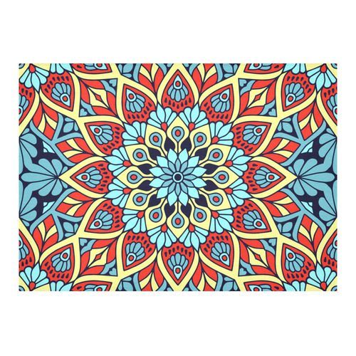 Red Yellow Blue Floral Mandala Cotton Linen Tablecloth 60"x 84"