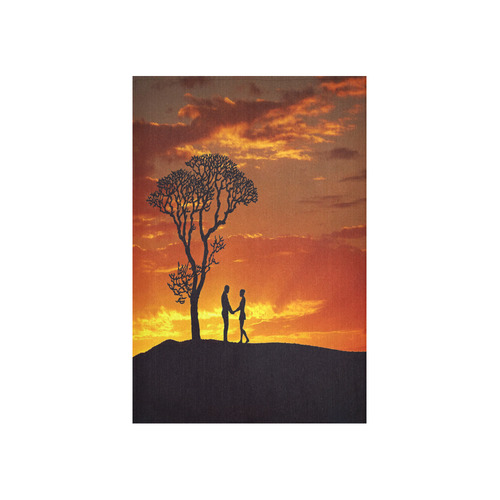 Lovers Sunset Silhouette Cotton Linen Wall Tapestry 40"x 60"