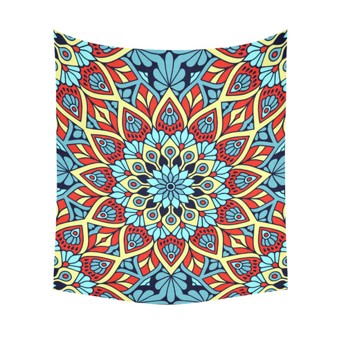 Red Yellow Blue Floral Mandala Cotton Linen Wall Tapestry 51"x 60"