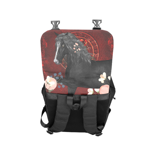 Black horse with flowers Casual Shoulders Backpack (Model 1623)
