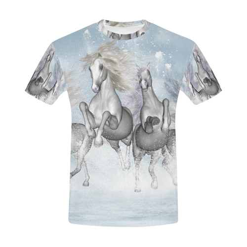 Awesome white wild horses All Over Print T-Shirt for Men (USA Size) (Model T40)