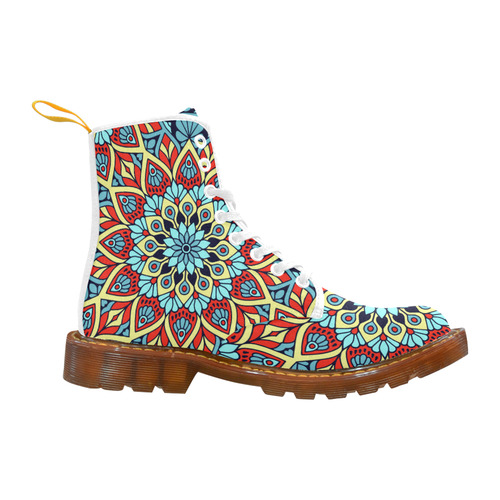 Red Yellow Blue Floral Mandala Martin Boots For Women Model 1203H