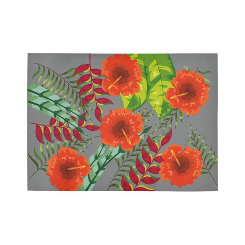 Tropical Floral Hibiscus Aloha Red Area Rug7'x5'