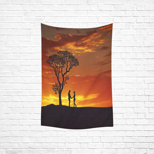 Lovers Sunset Silhouette Cotton Linen Wall Tapestry 40"x 60"