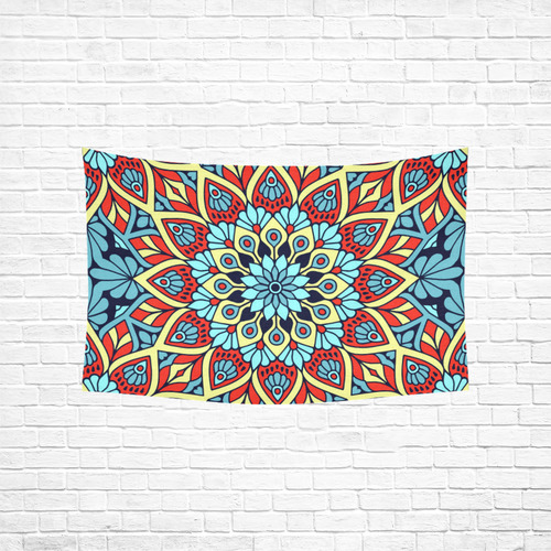 Red Yellow Blue Floral Mandala Cotton Linen Wall Tapestry 60"x 40"