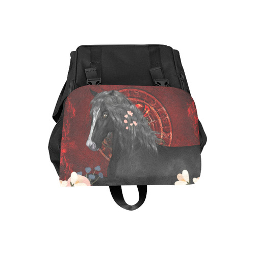 Black horse with flowers Casual Shoulders Backpack (Model 1623)