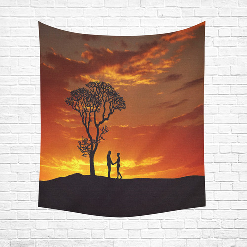 Lovers Sunset Silhouette Cotton Linen Wall Tapestry 51"x 60"