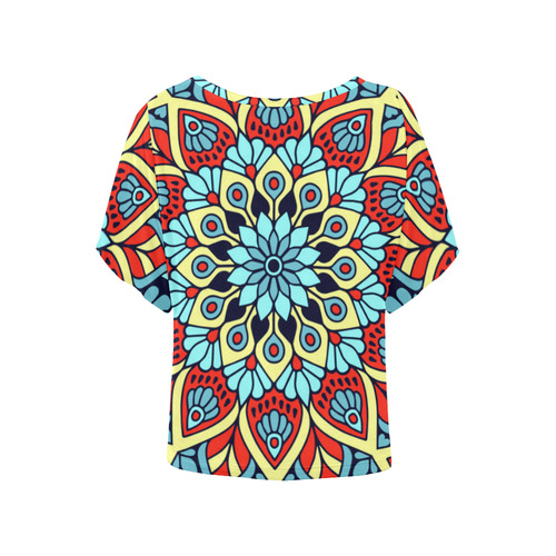 Red Yellow Blue Floral Mandala Women's Batwing-Sleeved Blouse T shirt (Model T44)