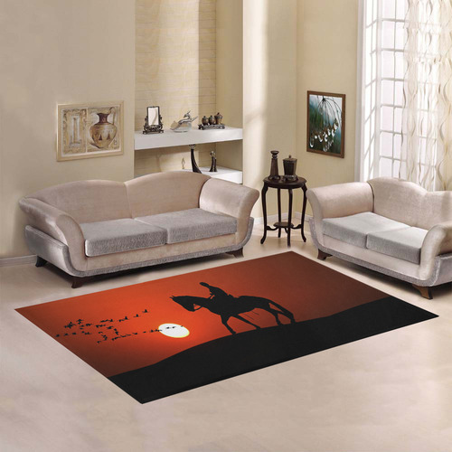 Sunset Silhouette Horse Ride Area Rug7'x5'