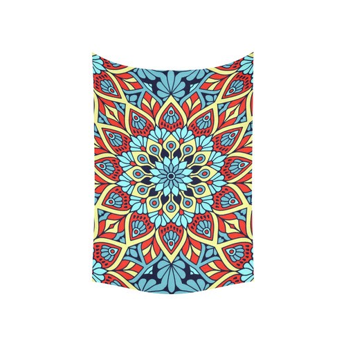 Red Yellow Blue Floral Mandala Cotton Linen Wall Tapestry 60"x 40"