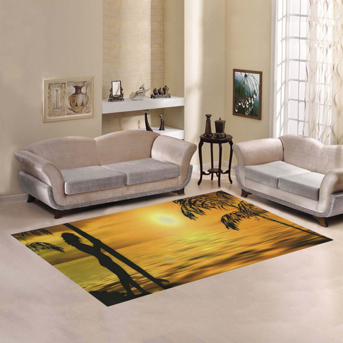 Sunset Surf Girl Gold Area Rug7'x5'