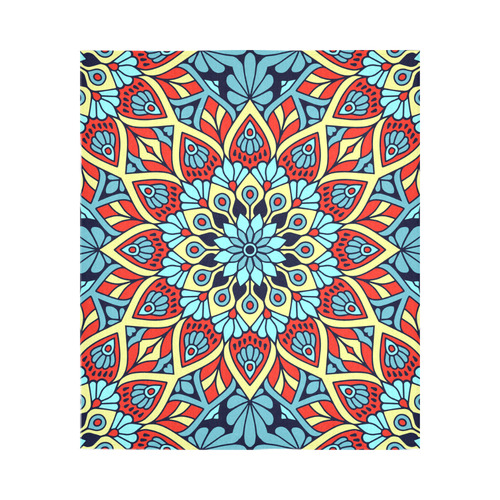 Red Yellow Blue Floral Mandala Cotton Linen Wall Tapestry 51"x 60"